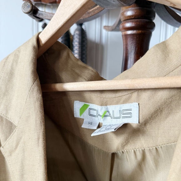 90s Tan Linen Cropped Vintage Jacket women’s Large - Picture 2 of 6